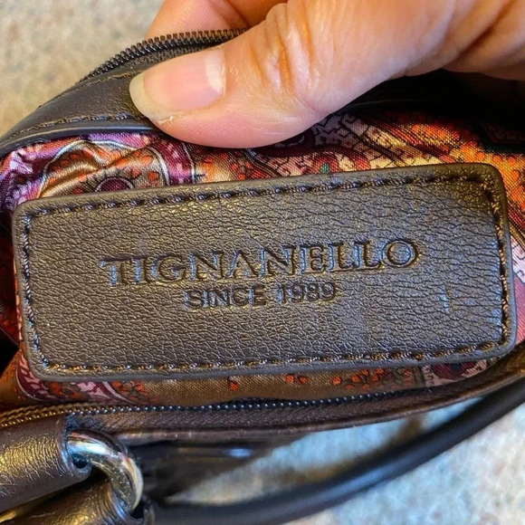 Tignanello Crocodile Print Body Genuine Leather Brown Satchel Shoulder Purse Bag - Picture 3 of 12